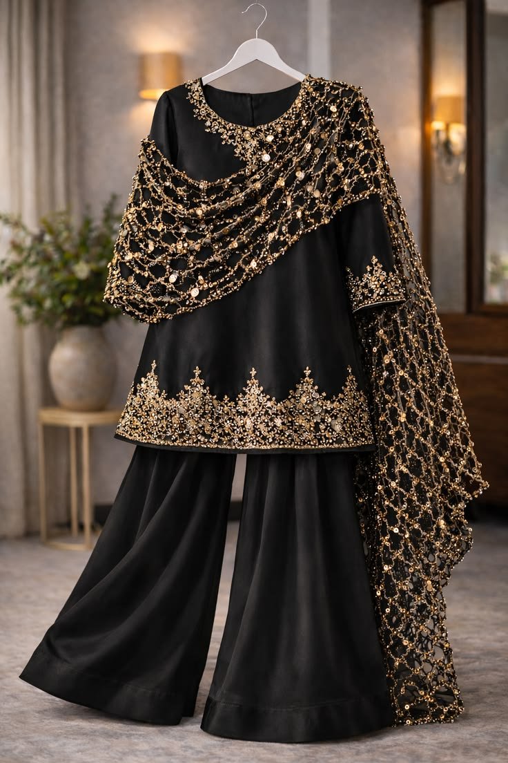 Black Party Wear Plazo Set – USA Ready to Order